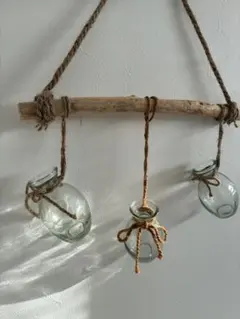 吊り下げ式ガラスフラワーベース　流木