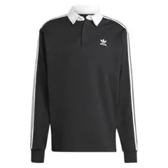 adidas ブラック ラグビーポロ　ポロシャツ 長袖　アディダス　ボタン付き