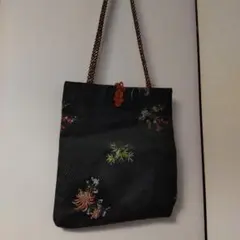 黒の花柄刺繍和装用バッグ