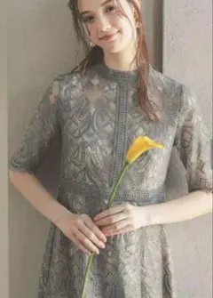 ★Dorry Doll レース切り替えワンピース結婚式ドレス ブルーグレイM