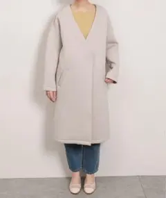 natural couture_グレー Vネック ロングコート