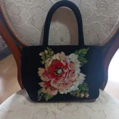 FEILER 花柄刺繍 ハンドバッグ 黒