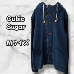 N0383　ジップアップパーカー　フード付き　裏起毛　ネイビー　M