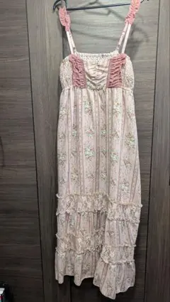 axes femme ストライプローズ柄キャミワンピース ピンク レース