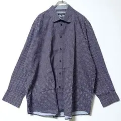 長袖シャツ 幾何学柄 Long Sleeve Shirt ブラウン 3L相当