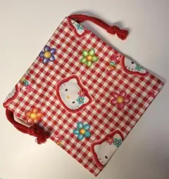 ハローキティ 巾着袋 赤チェック