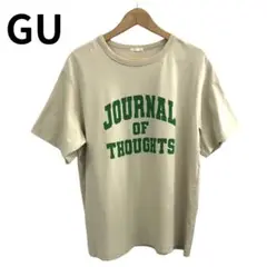 ジーユー　丸首　Tシャツ　ベージュ　ロゴ　XL 大きめ　カジュアル　ストリート