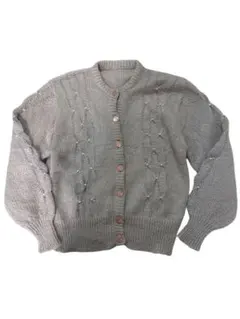 グレー ケーブル編み ニットカーディガン♡古着