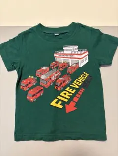 100cm 半袖Tシャツ消防車イラスト 緑色