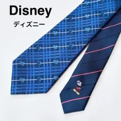 ディズニー Disney ネクタイ ミッキー チェック ストライプ ネイビー