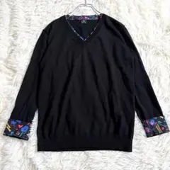 6911 美品✨ポールスミス ドッキング 薄手ニットカットソー 黒 総柄 七分袖