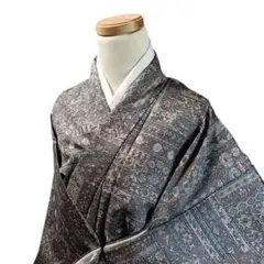 K129 袷 お召し物 着物 小紋 化繊 洗える 花 紫