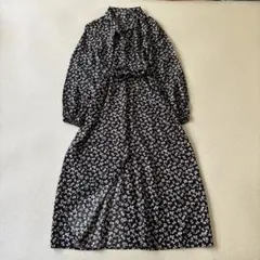 【美品】SLY スライ　フラワープリント　ウエストリボン　シャツワンピース　黒