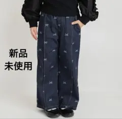 【綿100％】デニムワイドリボンパンツ　新品未使用