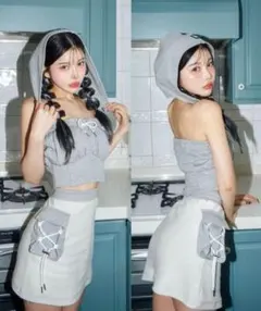 Darich コルセットフードスウェットセットアップ グレー