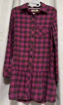 BACK NUMBER ☆ピンク×グレーチェック 長袖シャツワンピース Ｌ