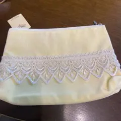 近沢レース店イエロー レース装飾 ポーチ 中型