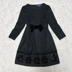 新品タグ付き　エムズグレイシー　 半袖膝丈ワンピース 黒×ベージュ　42 2025年最新】M'S GRACY レディース ひざ丈ワンピースの人気