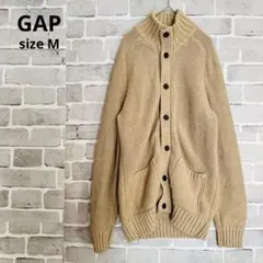 GAP スタンドカラー ニット カーディガン ベージュ M 立ち襟 厚手 C29