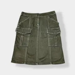 Polirique E 台形 ストレッチ カーゴ ミリタリー 膝丈 スカート