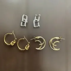 ゴールドとシルバーのピアスセット 3点