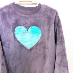 パープル ハート型スパンコール ボアトレーナー