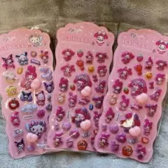 ハローキティ・マイメロディ 立体桃付きシール3枚セット