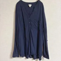 メローナ チュニック Vネック 長袖 無地 XXL 紺 レーヨン ロールアップ