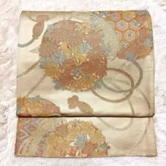 六通柄 袋帯 正絹 金糸 鼓文様 菊文様 子持ち亀甲文様 フォーマル 礼装用のサムネイル