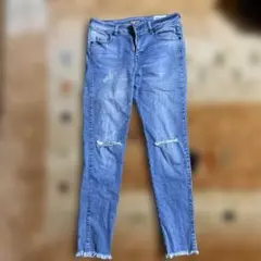 BAYFLOW DENIMスリムフィット デニムブルー ダメージサイズ23
