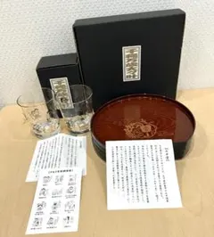 大相撲 千穐万歳大々叶 合成漆器６点セット コップ２客 盆4枚 未使用 箱付き