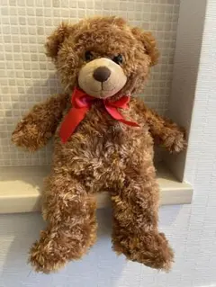 茶色のくまさんぬいぐるみ 赤いリボン付き