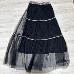 チュールスカート Mサイズ ブラック メタルデザイン ティアード 透け感