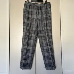 【美品】チェック柄スラックス メンズ Mサイズ グレー 秋冬パンツ 上品コーデ