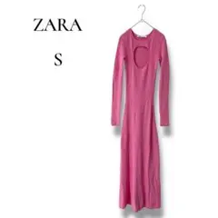 ZARA ザラ　レディース　長袖カットソー　ロングワンピース　リブ　ピンク　S