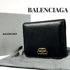バレンシアガ 三つ折り財布 アワーグラス Bロゴ ブラック レザー