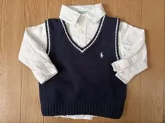 ポロ Vネックセーターとシャツセット ネイビー