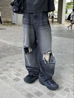 chikashitsu+ vintage crash denim pantsのサムネイル