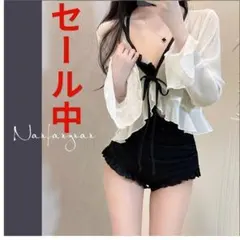 水着 最終価格！ ボレロ付き 黒 M～Lレディース 体型カバー ブラックのサムネイル