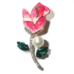 チューリップ　花　ラインストーン　人工パール　人工真珠　ブローチ　バッジ