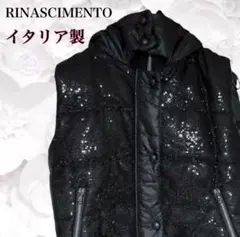 イタリア製『リナシメント』ベスト【M】ブラック スパンコール フード 個性的