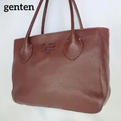 genten レザー トートバッグ ブラウン 工具ロゴ A4 肩掛け