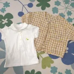 ベルメゾン　GITA　ホワイト 半袖シャツ 鳥刺繍　チェックシャツ　イエロー