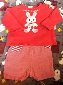 MIKI HOUSE 赤いウサギトレーナーとショートパンツ2点 セット 80cm