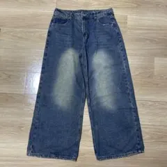 極太 ビンテージ加工 ワイドレッグデニム XL ダークブルー