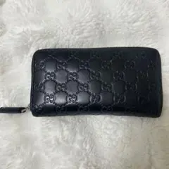 GUCCI GGパターン 長財布　ラウンドファスナー　レザー　黒　本革