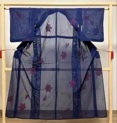 A◇着物くつろぎ 夏物 撫子の花模様 黒赤 化繊 小紋 薄物 絽 紗 着物