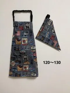 子どもエプロン　キッズエプロン三角巾セット　ハンドメイド　ストライプ