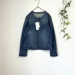 新タグ✨ ベルメゾン テンセル混ノーカラーデニムジャケット フリンジ 9AR M