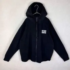 美品☆パーカー　フーディ　異素材　ジップアップ　裏起毛　黒　 L